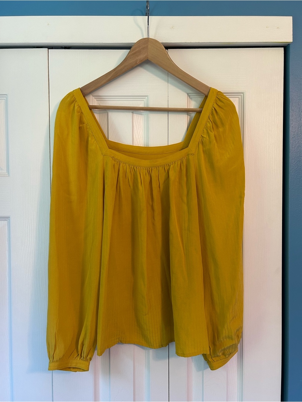 a new day Mustard Yellow Square Neck Peasant Blouse